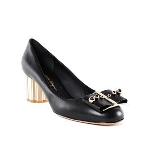 SALVATORE FERRAGAMO CAPUA PEARL FLOWER HEEL SHOE